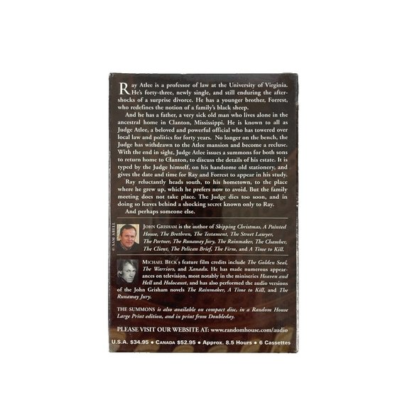 John Grisham The Summons 6 Cassette Box Set Unabridged Michael Beck 2002 Sealed - Picture 3 of 4